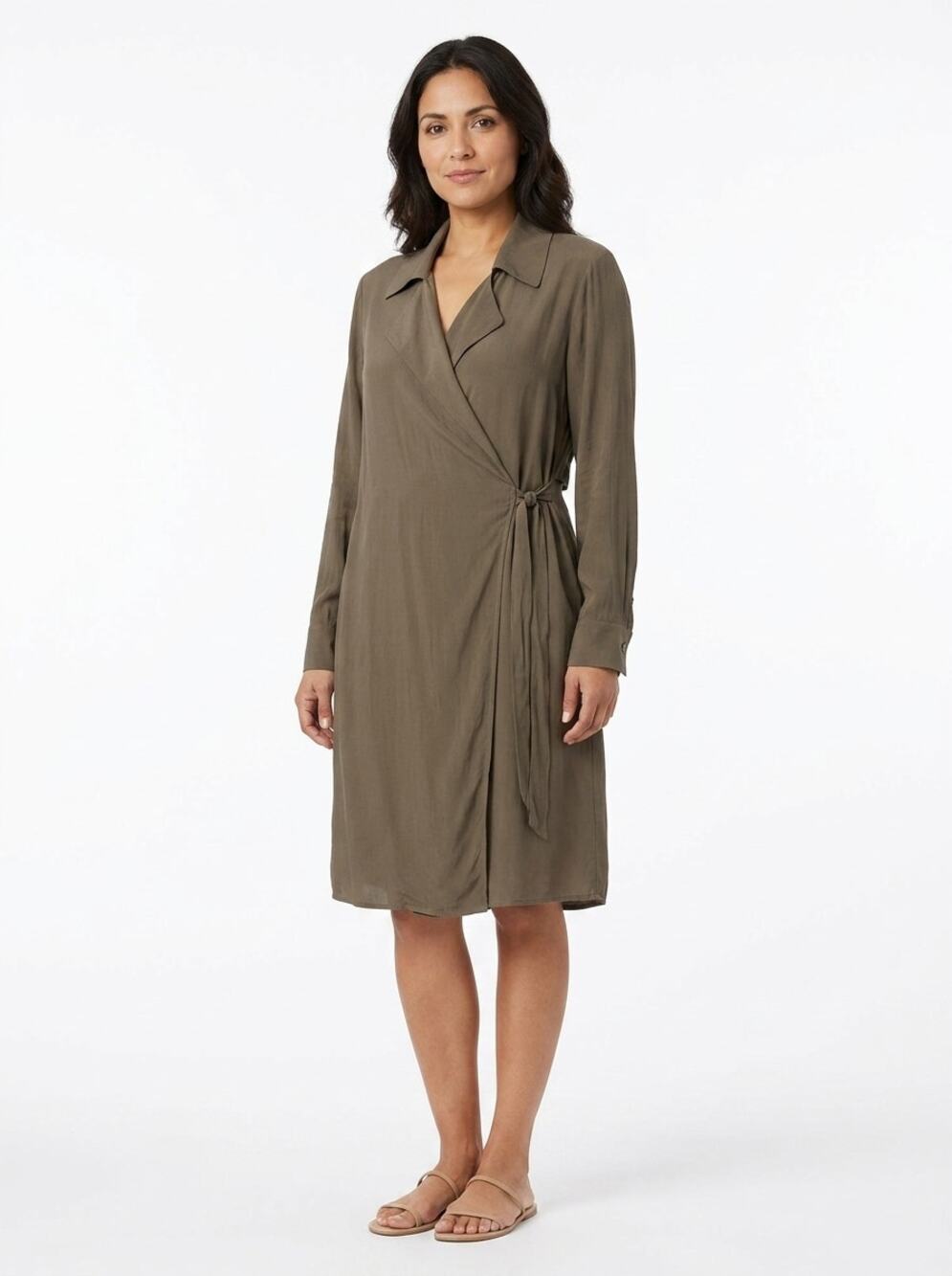 Mela Purdie Gray Collared Wrap Knee Length Lightweight Dress Women Size XS